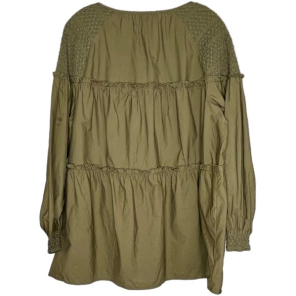Mare Mare x Anthropologie Renee Smocked Shoulder Tiered Tunic - Olive - 1X - Picture 5 of 9